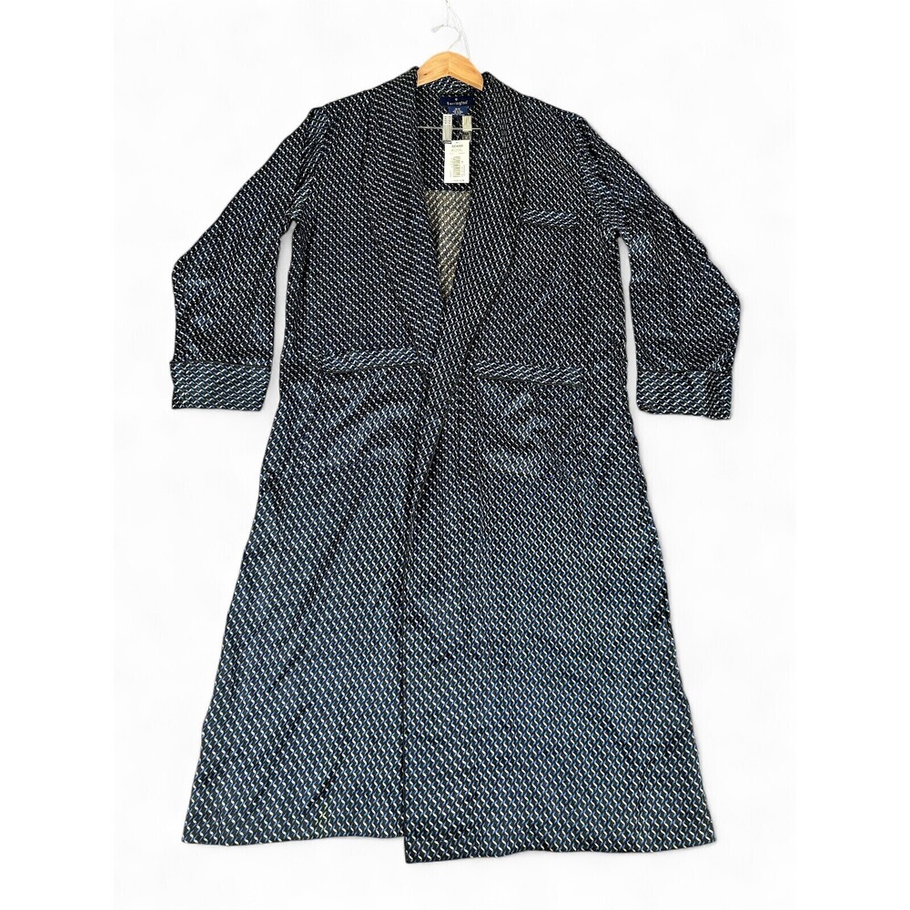 Barrington Silk Long Robe Duster OS Navy Geometric‎ Print